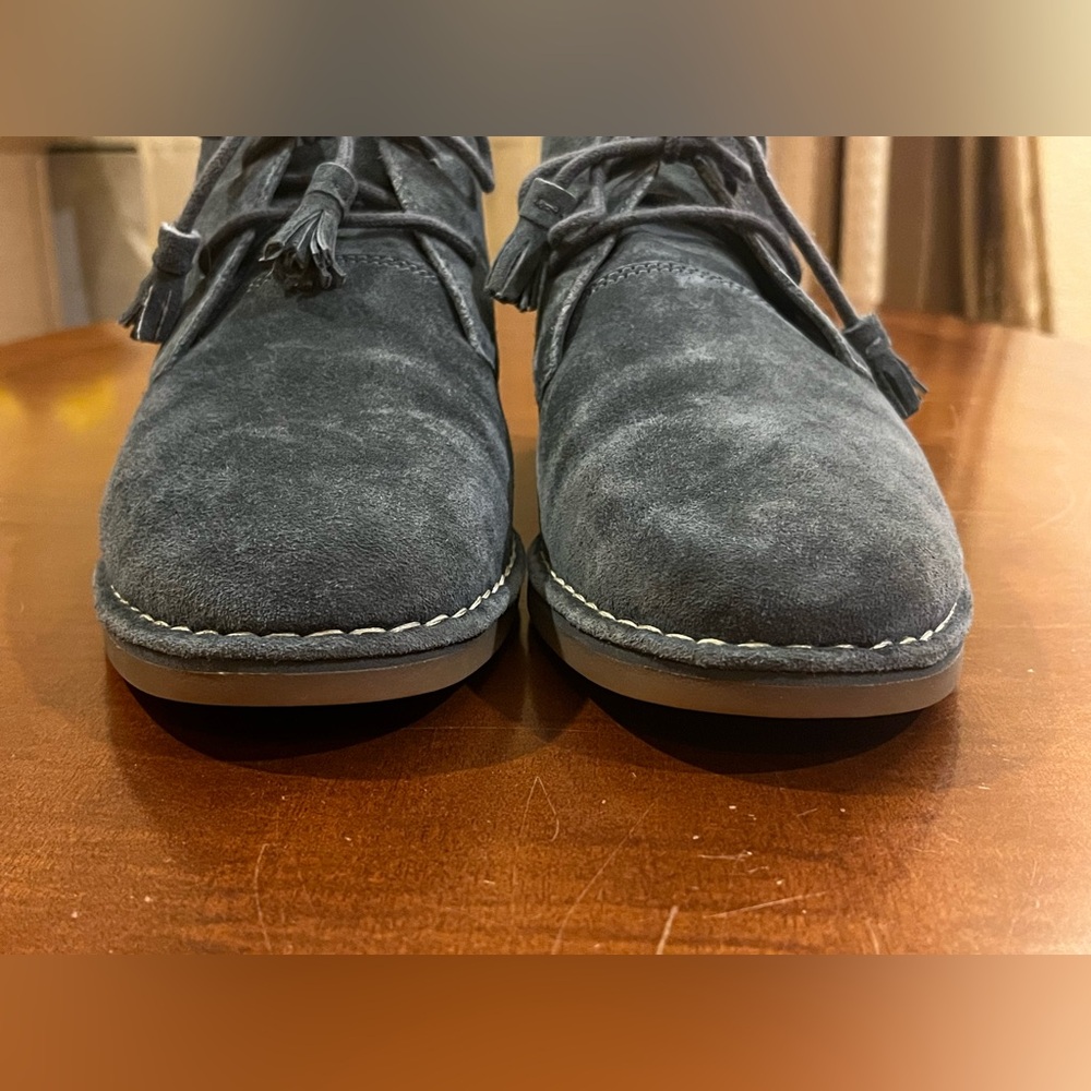 Hush Puppies Gray Suede Leather Tassel Lace Up Chukka Ankle Boots Size 10 - Picture 6 of 13